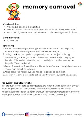 Lesmateriaal Memory carnaval van auteur de beweegjuf slide 3