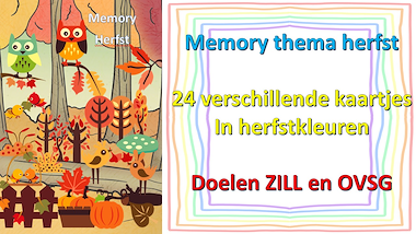 Lesmateriaal memory herfstmateriaal in herfstkleuren van auteur Little Play Friends