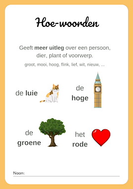 Lesmateriaal Bijvoeglijke naamwoorden (hoe-woorden) van auteur Juf Chloe de mantaklas slide 1