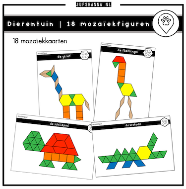 Lesmateriaal Thema dierentuin | 18 mozaïekfiguren van auteur Juf Shanna