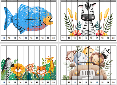 Lesmateriaal Getalrij puzzels thema dieren. 11 t/m 20 van auteur Juf ilona slide 2