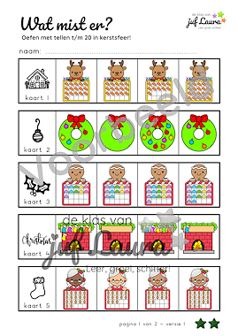 Lesmateriaal Kerst - Wat mist er? - Tellen t/m 20 (**-versie) van auteur De klas van juf Laura slide 3
