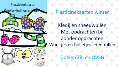 Lesmateriaal plasticine kaarten thema winter: kledij en uilen van auteur Little Play Friends