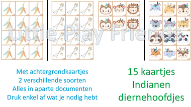 Lesmateriaal memory indianen - dierenhoofdjes van auteur Little Play Friends slide 2