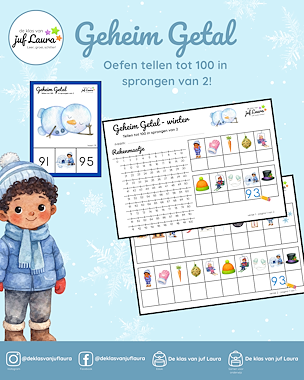 Lesmateriaal Winter - Geheim Getal - Tellen tot 100 in sprongen van 2 van auteur De klas van juf Laura