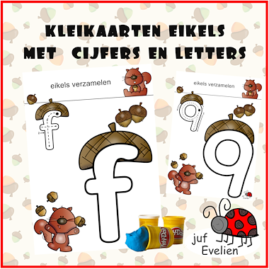 Lesmateriaal kleikaarten herfst eikels abc en cijfers 0-10 van auteur juf Evelien