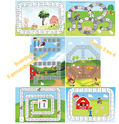 Lesmateriaal 6 ganzenbordspellen spelling boerderij van auteur wegvanonderwijs