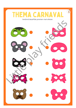 Lesmateriaal Verbind dezelfde figuren met elkaar thema carnaval van auteur Little Play Friends slide 4