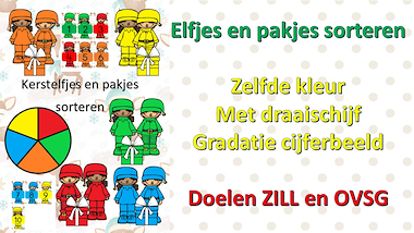 Lesmateriaal kerstelfjes en pakjes sorteren - kleur en draaischijf van auteur Little Play Friends