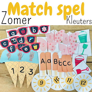 Lesmateriaal Zomer match spel kleuters | tellen cijfers kleuren letters van auteur My Teacher Shares