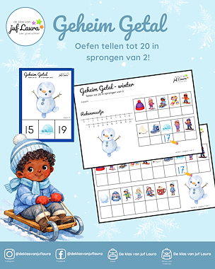Lesmateriaal Winter - Geheim Getal - Tellen tot 20 in sprongen van 2 van auteur De klas van juf Laura