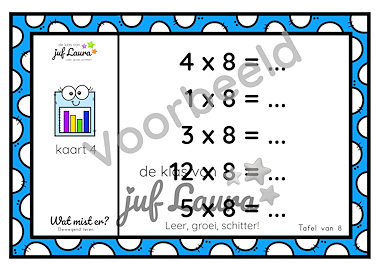 Lesmateriaal Bewegend leren - Wat mist er? - Tafel van 8 van auteur De klas van juf Laura slide 2