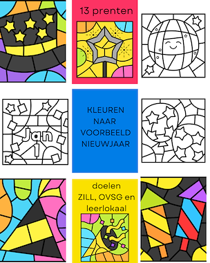 Lesmateriaal Kleuren naar voorbeeld thema nieuwjaar van auteur Little Play Friends