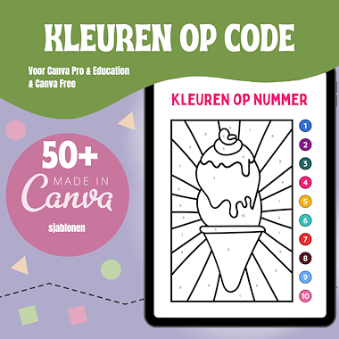 Lesmateriaal kleuren op code / kleuren op nummer Canva sjablonen van auteur Kelly Meeus