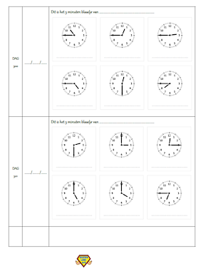 Lesmateriaal 5 minuutblaadjes klokrekenen uur, half uur en kwartier van auteur Superleerkracht slide 2