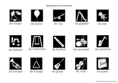 Lesmateriaal ATN - onthoudposter speelgoed en instrumenten van auteur Meester Warre
