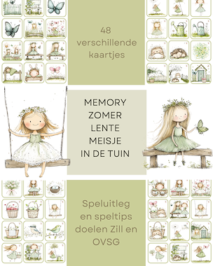 Schattige memory - meisje in de tuin - lente en zomer