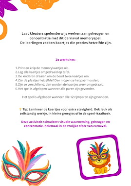 Lesmateriaal Carnaval Memory – Gelijke Plaatjes Zoeken voor Kleuters van auteur Juf_C slide 2
