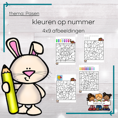 Lesmateriaal Pasen: kleuren op nummer (4x9 afbeeldingen) van auteur katrotje