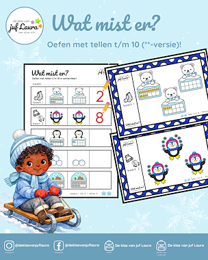 Lesmateriaal Winter - Wat mist er? - Tellen t/m 10 (**-versie) van auteur De klas van juf Laura