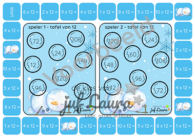 Lesmateriaal Winter - Bingospel voor 2 - Tafel van 7 t/m 12 van auteur De klas van juf Laura slide 2