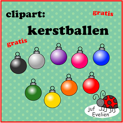 Lesmateriaal clipart kerstballen in verschillende kleuren van auteur juf Evelien