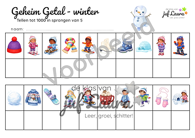 Lesmateriaal Winter - Geheim Getal - Tellen tot 1000 in sprongen van 5 van auteur De klas van juf Laura slide 3