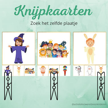 Lesmateriaal carnaval - knijpkaarten zelfde plaatje van auteur Nanny Melissa