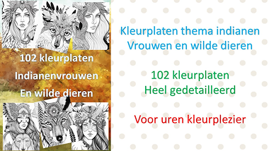 Lesmateriaal kleurplaten indianenvrouwen en wilde dieren van auteur Little Play Friends