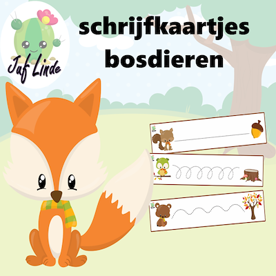 Lesmateriaal schrijfkaartjes in het bos van auteur juf Linde