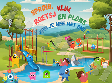 Lesmateriaal Poster spring, klim, roetsj en plons  van auteur De monsterklas van Juf Liesl
