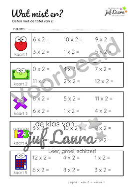 Lesmateriaal Bewegend leren - Wat mist er? - Tafel van 2 van auteur De klas van juf Laura slide 3
