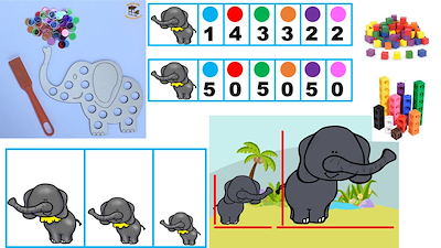 Lesmateriaal de cijfer-stapel-meet-tel olifanten van auteur Little Play Friends