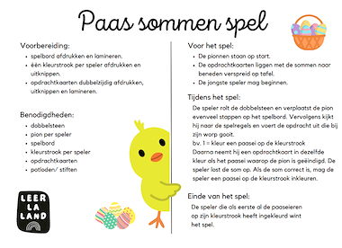 Lesmateriaal Paas-sommen-spel  van auteur LeerLaLand slide 1