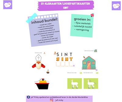 Lesmateriaal 25 Kleikaarten/loosepartskaarten thema Sint van auteur juf Vicky derde kleuterklas