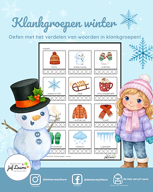 Lesmateriaal Winter - Werkblad klankgroepen van auteur De klas van juf Laura