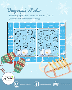 Lesmateriaal Winter - Bingospel voor 2 - Sommen t/m 20 van auteur De klas van juf Laura slide 1