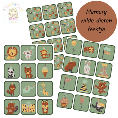 Lesmateriaal Wilde dieren, dierentuin memory feestje van auteur Kleuterjuf_floor slide 1