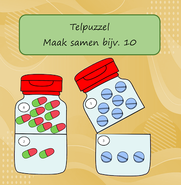 Lesmateriaal telspel Maak samen 10 in de medicijnpot van auteur Jabbedabbedoe