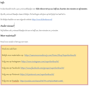 Lesmateriaal 5 minuutblaadjes uur, half uur, kwartier 10 m. en 5 minuten van auteur Superleerkracht slide 3