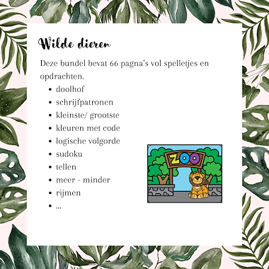 Lesmateriaal Werkboekje Wilde dieren/ De dierentuin  van auteur MiaenCo slide 2