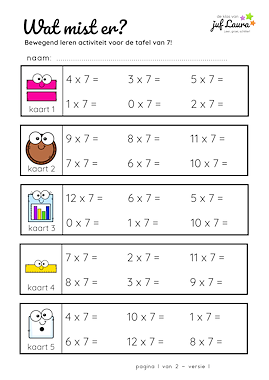 Lesmateriaal Bewegend leren - Wat mist er? - Tafel van 7 van auteur De klas van juf Laura slide 4