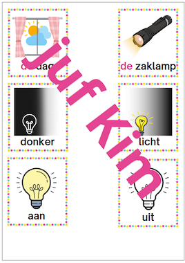 Lesmateriaal Woordkaarten thema licht en donker van auteur Juf KimW