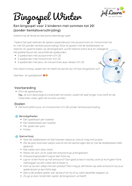 Lesmateriaal Winter - Bingospel voor 2 - Sommen t/m 20 van auteur De klas van juf Laura slide 4