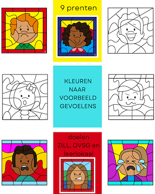 Lesmateriaal Kleuren naar voorbeeld thema gevoelens van auteur Little Play Friends