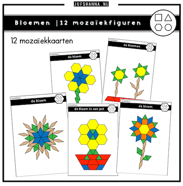 Lesmateriaal Thema bloemen (lente) | 12 mozaïekkaarten van auteur Juf Shanna