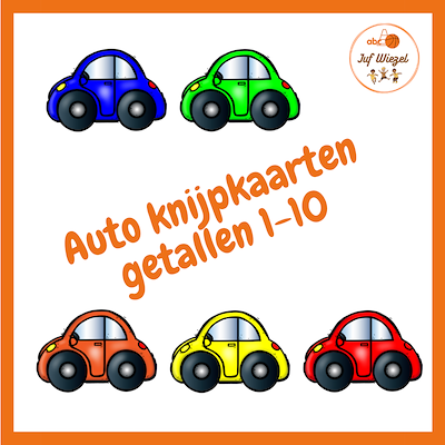 Lesmateriaal Auto knijpkaarten (getallen 1-10) van auteur Juf Wiezel