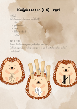lesmateriaal Knijpkaart - herfst (egel) van auteur Juf Lise