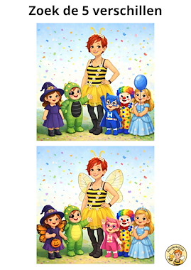 Lesmateriaal Zoek 5 verschillen thema carnaval van auteur Kleuterbijtjes