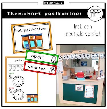 Lesmateriaal Thema post | Themahoek postkantoor van auteur Juf Shanna